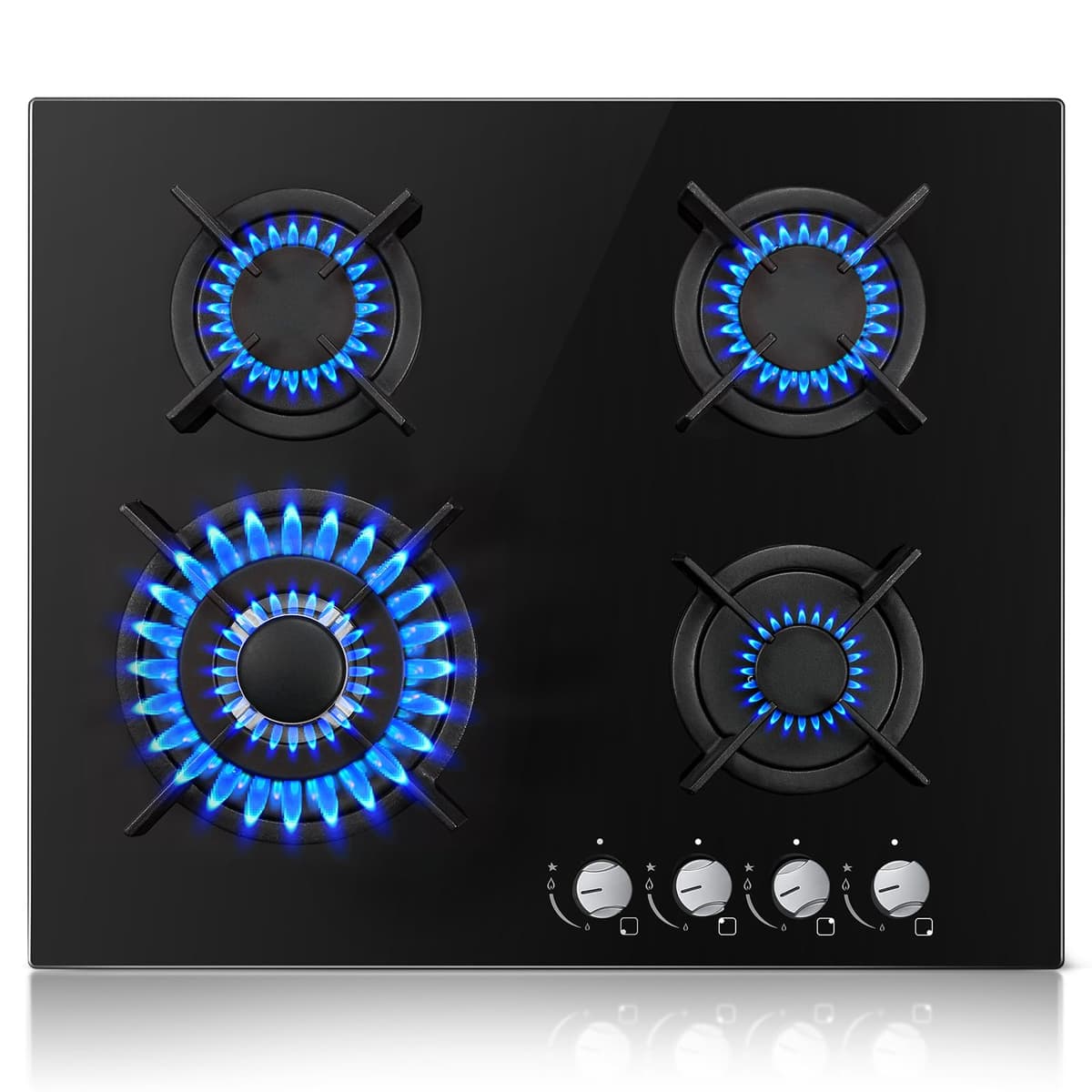 TopStrong Gas Hob 2 burners, 30cm Built in 2 Burners Gas on Glass Hob, NG/LPG Convertible, Flame Out Protection, Cast Iron Supports, 5200W — view 11