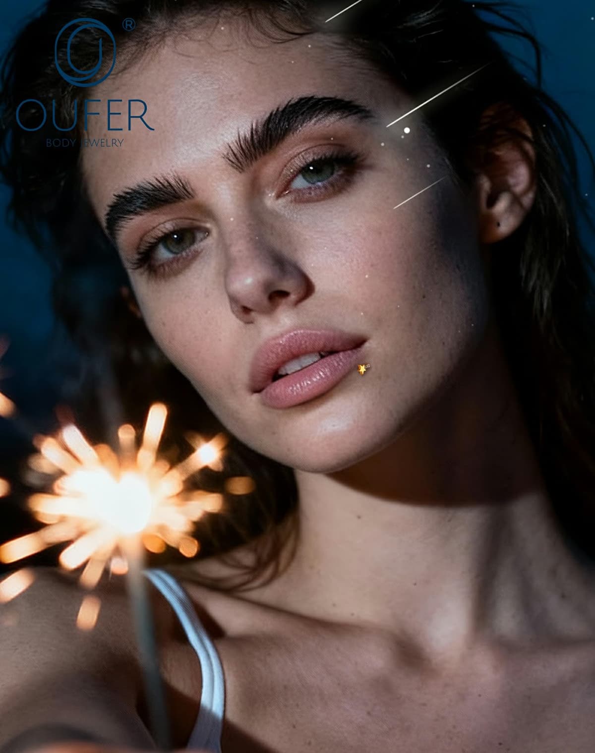 OUFER Body Piercing Helix Earring: 16G Titanium Star CZ Labret Piercing Jewelry Internally Threaded 6mm Bar Gold/Silver Cartilage Tragus Lip Piercings for Women — view 3