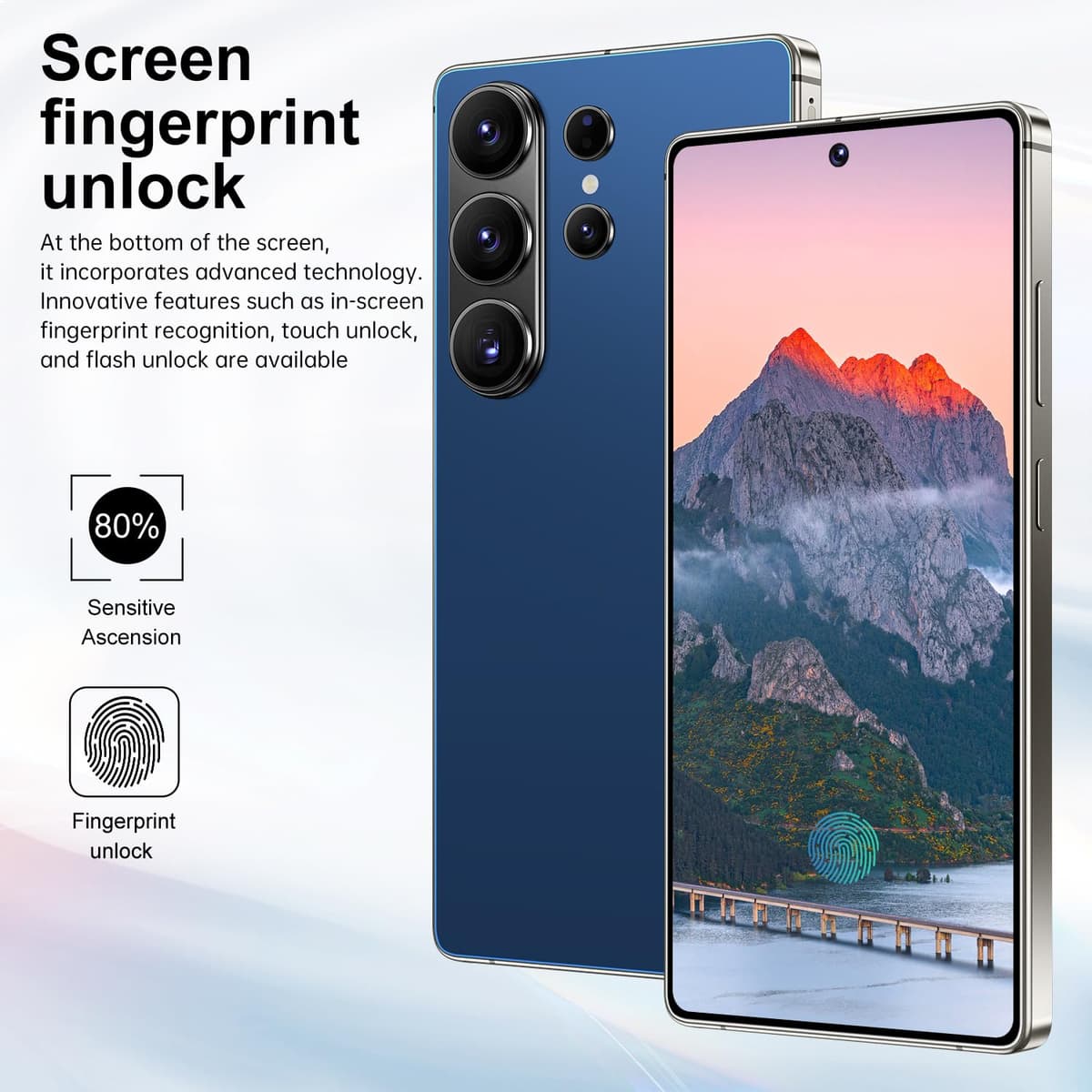 Huness S26 Ultra Unlocked Phone,Built in Pen The Phone,Cell Phone Battery 7000mAh 6.99" HD Screen,Android 15 16+512GB Smartphone,Dual SIM/5G/Face ID/Fingerprint Lock/GPS (Deep Blue, 16+512G) — view 4