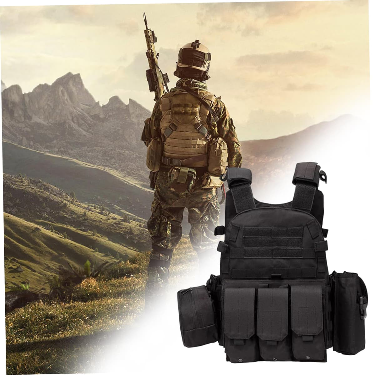 Chaleco Airsoft, portador de placa Molle multifuncional, Paintball transpirable ajustable para entrenamiento de guardias de seguridad, campo y exteriores — view 5