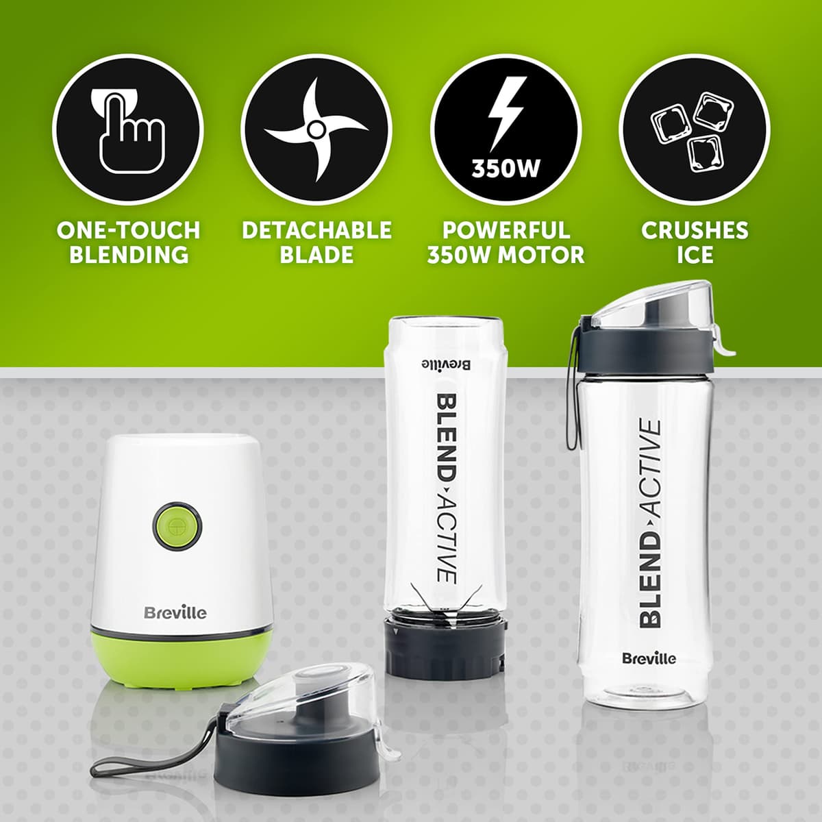 Breville Blend Active Personal Blender & Smoothie Maker | 350W | 2 Portable Blend Active Bottles (600ml) | Leak Proof Lids | White & Green [VBL246] — view 4