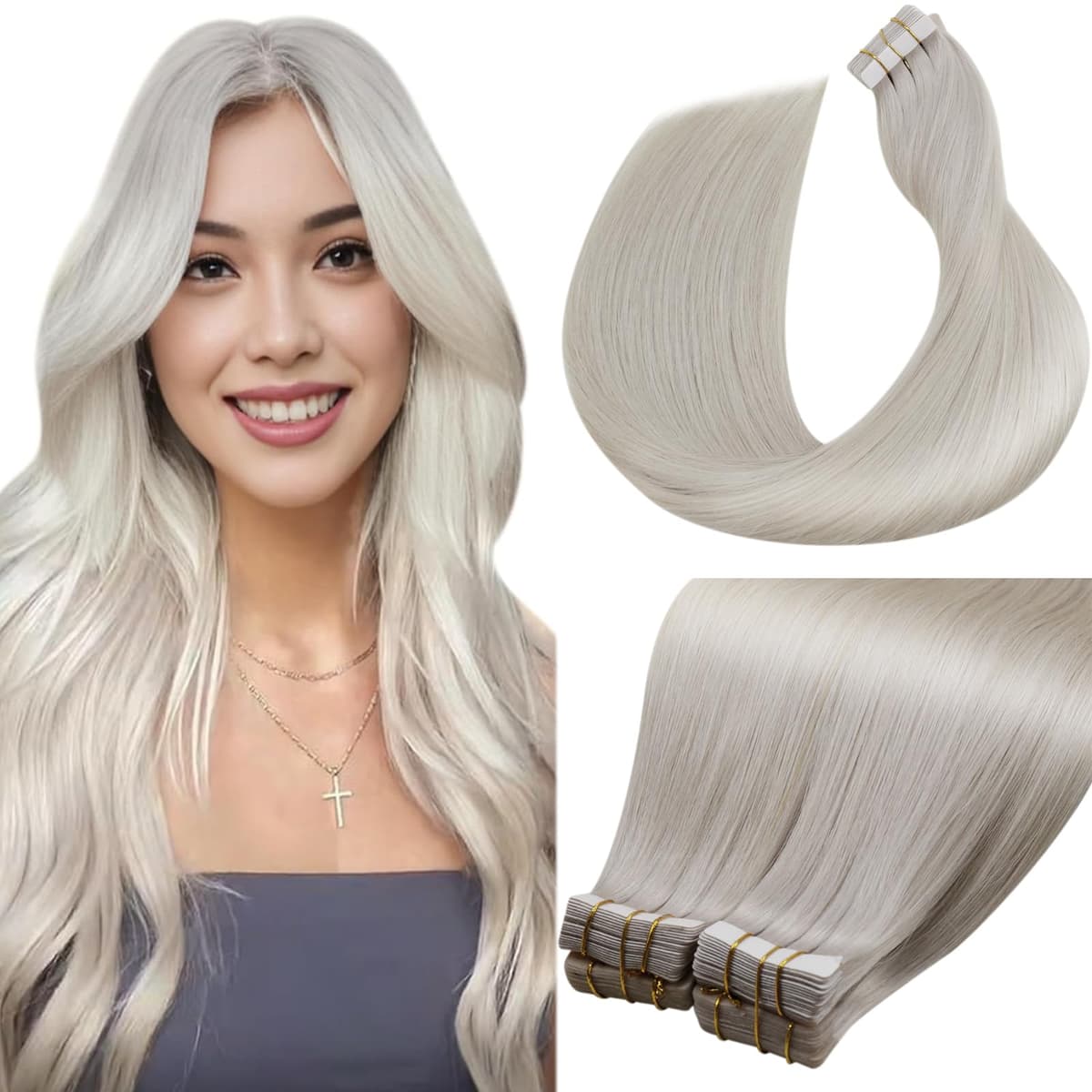 LaaVoo Tape in Hair Extensions Human Hair Blonde Tape Hair Extensions Real Human Hair Invisible Tapes Remy Straight Balayage Brown to Blonde Hair Double Sided Tabs 20pcs 50g 16 Inch #8/18/60 — view 128