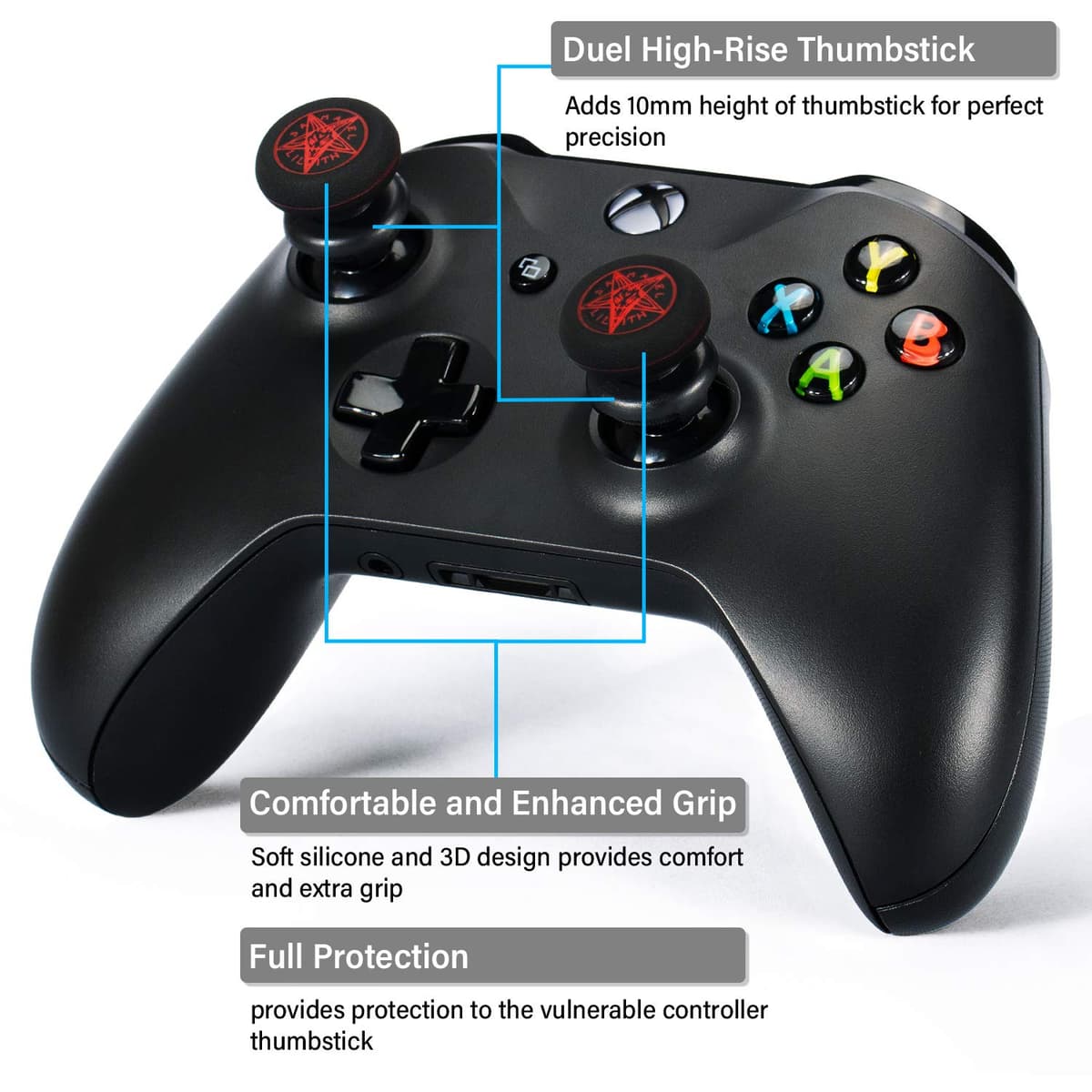 FPS Thumbstick Extender & Printing Rubber Silicone Grip Cover 2 Sets for Xbox Series X/S & Xbox One Controller (Demon Circle) — view 2