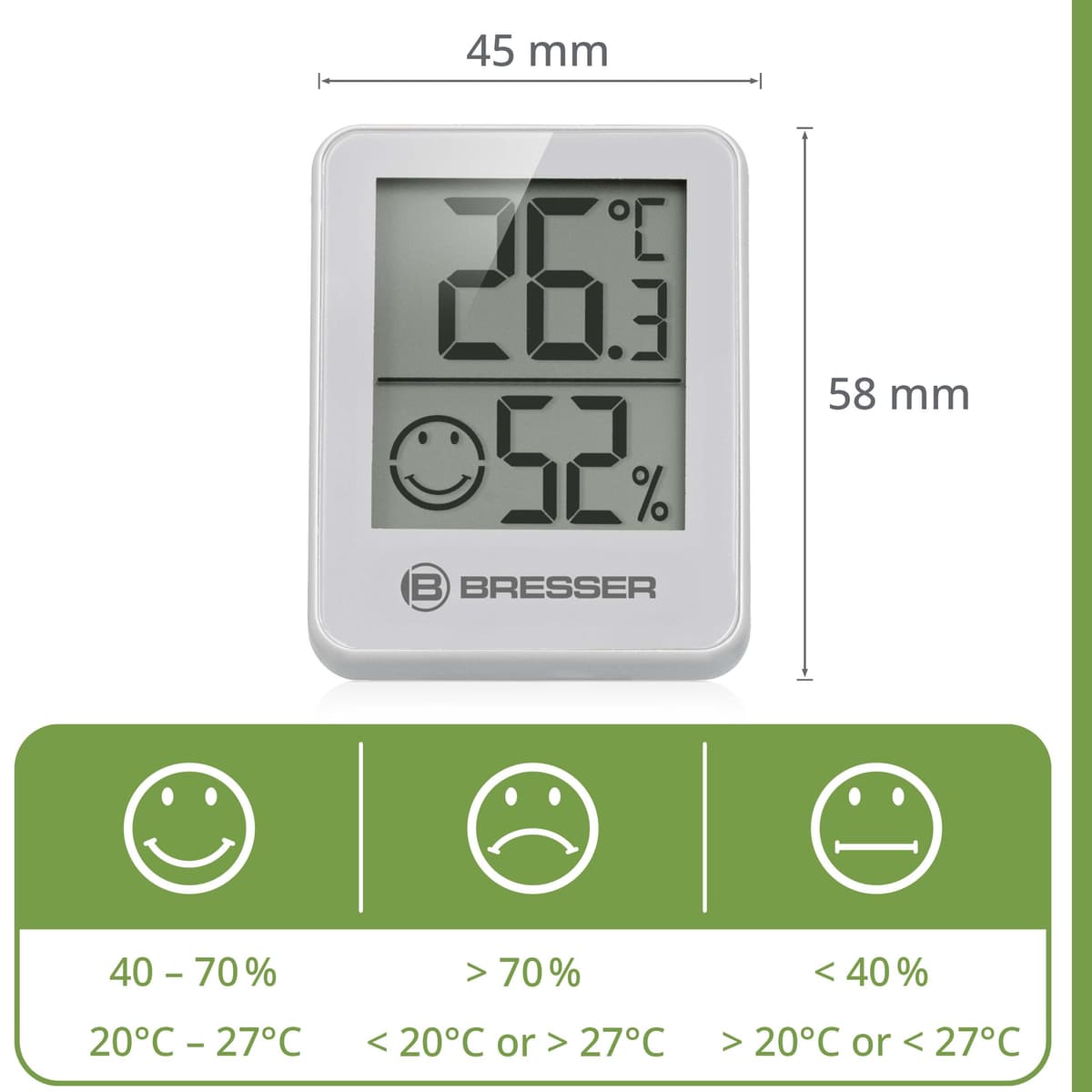 Bresser Termómetro higrómetro Temeo Hygro Indicator, juego de 3 unidades para instalación o montaje en pared con indicador de temperatura ambiente, blanco, 4,5 x 1,6 x 5,8 cm, blanco, pantalla 4,98 cm — view 3