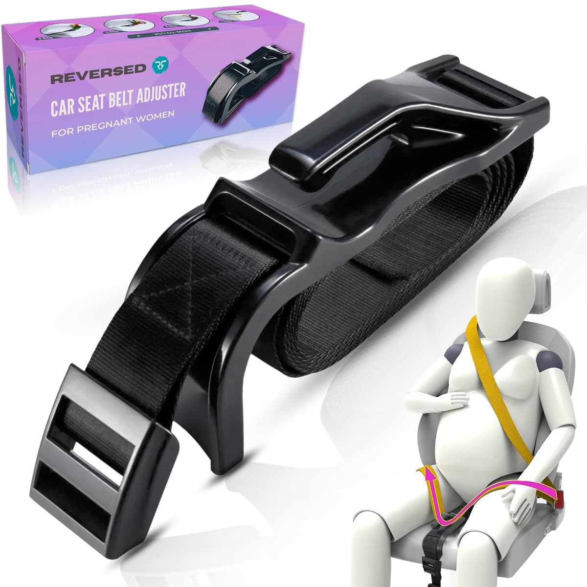 REVERSED® Cinturón Embarazada Coche Homologado - Cómodo y Seguro - Viaja con Tranquilidad, Protegiendo a la Mamá y al Bebé (Negro)