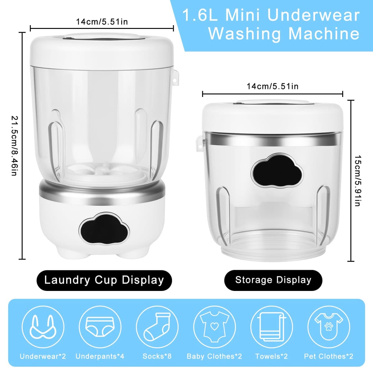 DMJJSD Lavadora portátil, lavadoras pequeñas de 1,6 L, 6000 mAh, 3 modos de lavado, pantalla LED, lavadora plegable USB, para camping, hogar, apartamento, hotel, camping y viajes — view 4