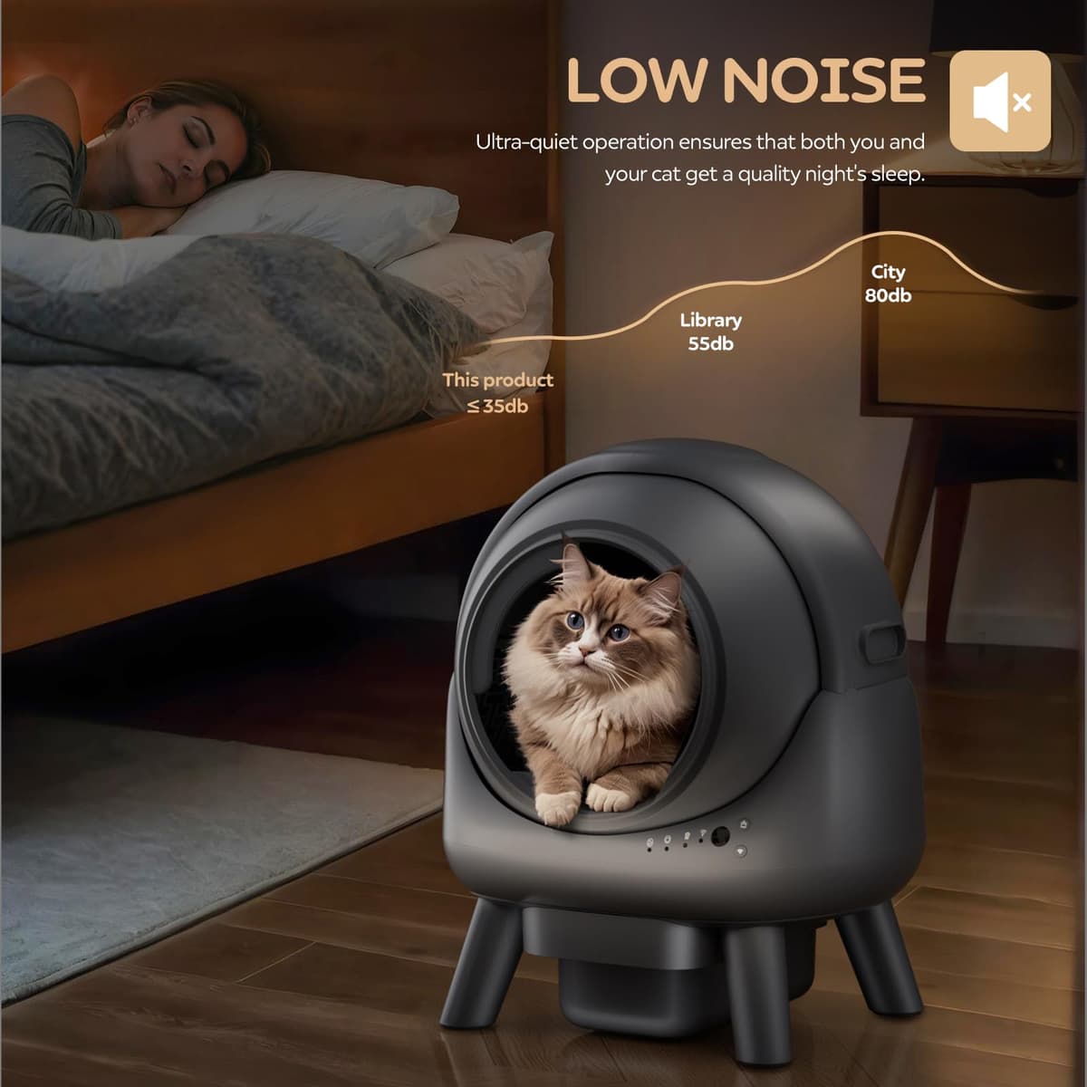 Self-Cleaning Litter Box for Multiple Cats, Smart App-Controlled with Health Monitoring, 15-Day Odor-Free Capacity, Safe for Cats up to 18 lbs, B-Grey — view 4