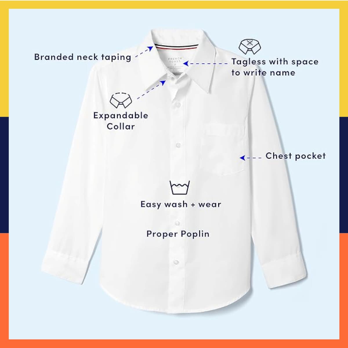 French Toast Boys' Expandable Collar Button Down Dress Shirt with Long Sleeves (Standard & Husky) — view 5