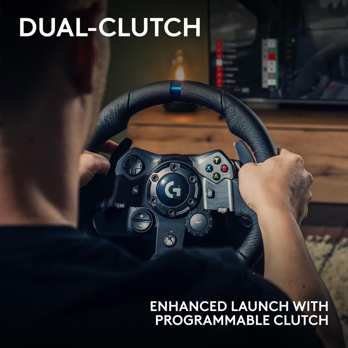 Logitech G G923 Racing Wheel and Pedals for Xbox Series X|S, Xbox One and PC featuring TRUEFORCE up to 1000 Hz Force Feedback, Responsive Pedal, Dual Clutch Launch Control, and Genuine Wheel Cover — view 5