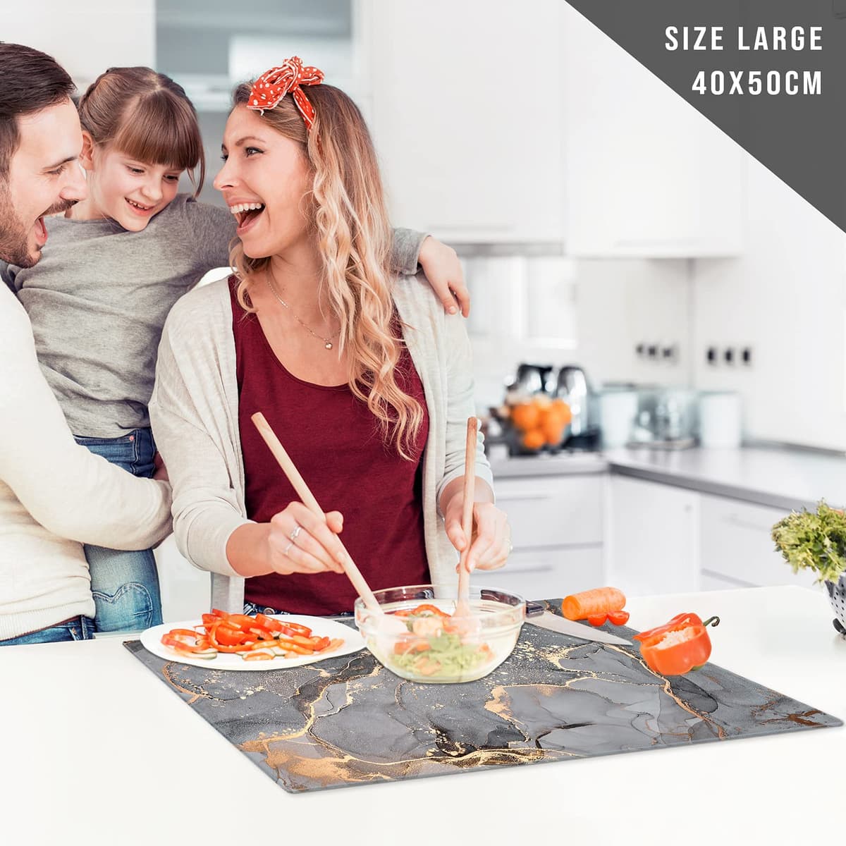 Whats On Your Wall.com Clear Glass Chopping Board | Rectangular, 40L x 30W cm, 0.5 cm Thick | Heat Resistant, Non-Porous, Easy to Clean, Stain Resistant | Teal Gold White — view 4