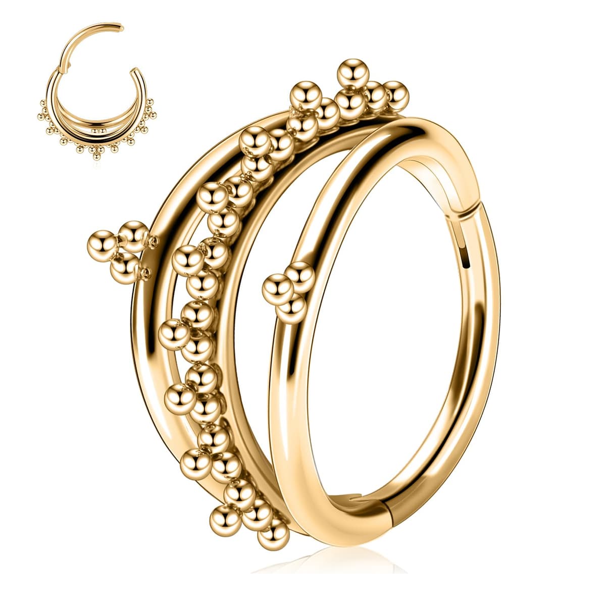 hengkaixuan Triple Double Nose Hoop Ring Sleeper Hoop Earring Helix Rook Conch Cartilage Daith Tragus Earrings Septum Ring Lobe Nose Piercing Jewellery for Women — view 11