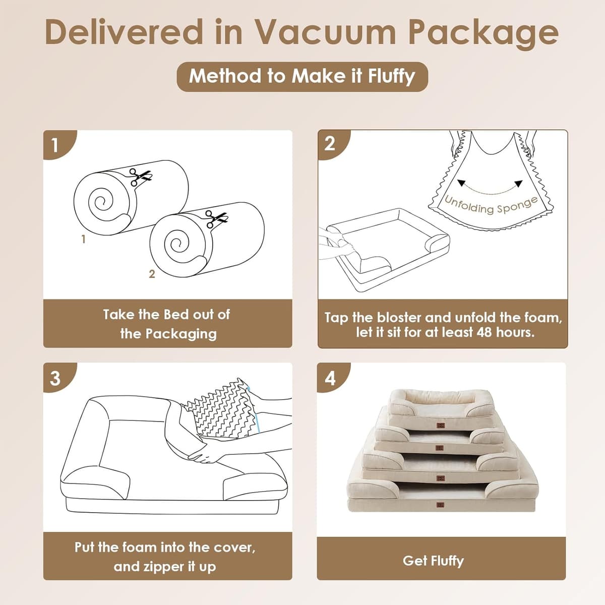 EHEYCIGA Orthopedic Dog Bed for Small Dogs, Waterproof Memory Foam Small Dog Beds with Sides, Non-Slip Bottom and Egg-Crate Foam Medium Pet Couch Bed with Washable Removable Cover, Beige 24.0"L x 18.0"W x 6.0"Th Beige — view 6