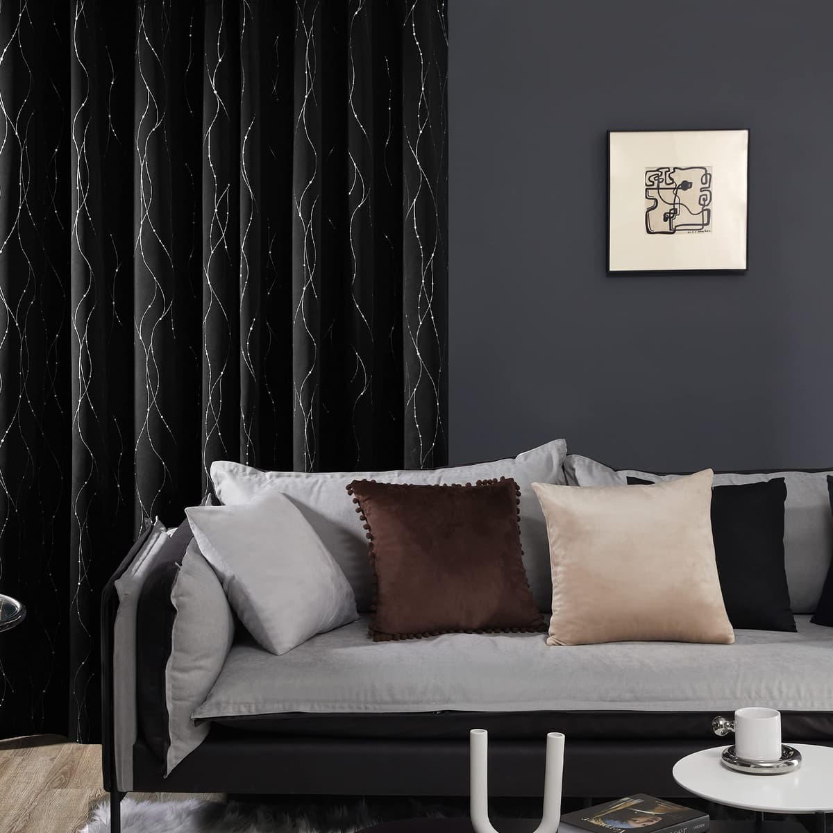 Deconovo Bedroom Curtains Dotted Line Foil Printed Thermal Insulated Window Treatment Eyelet Blackout Curtains for Livingroom 46 x 54 Inch Black Two Panels — view 3