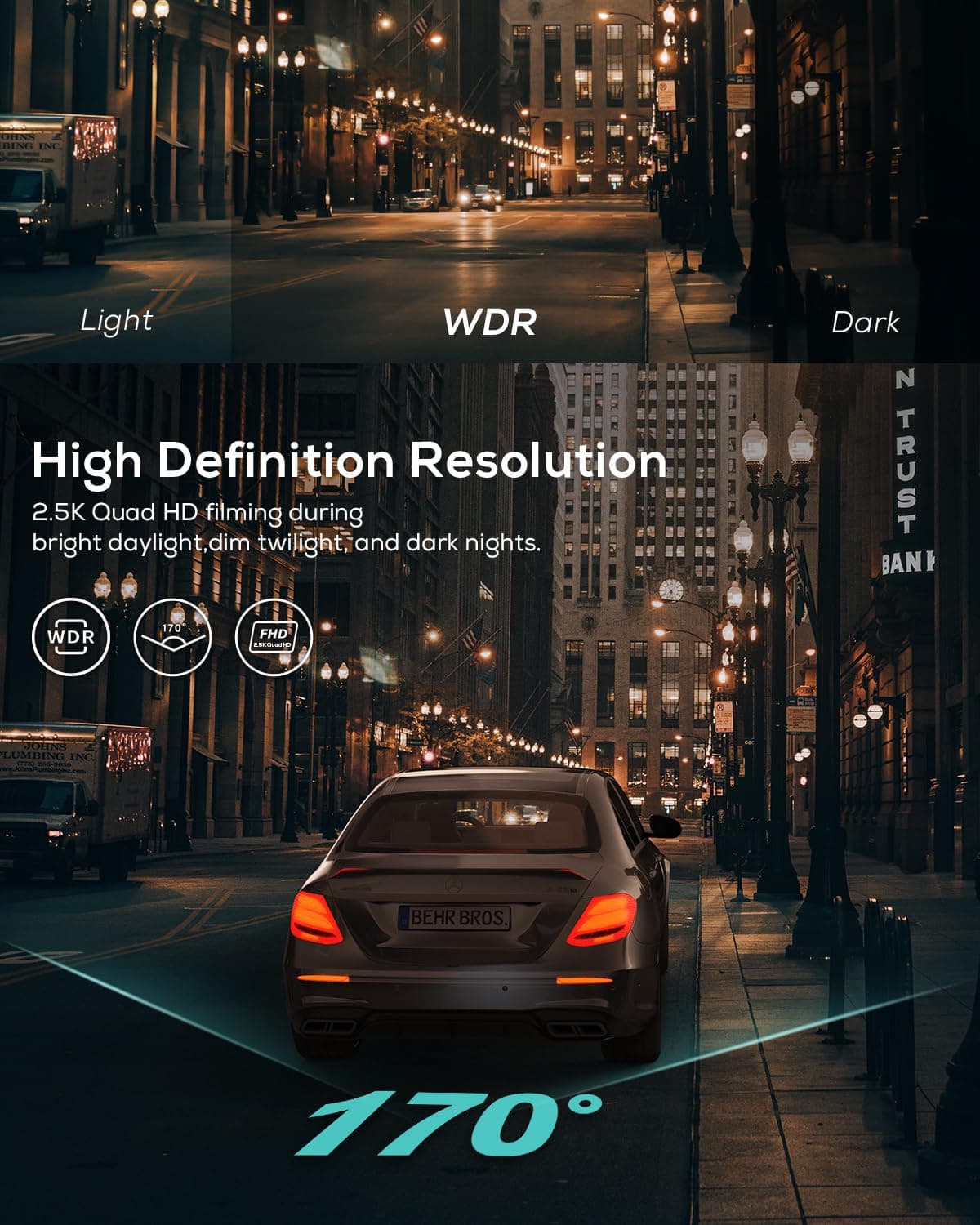 iZEEKER 2.5K Dash Cam, 1440P QHD Car Camera with Free 32GB Card, 3" IPS Display, Night Vision, WDR, 170°Wide Angle, Loop Recording, G-Sensor Emergency Recording, 24H Parking Mode, Type C — view 3