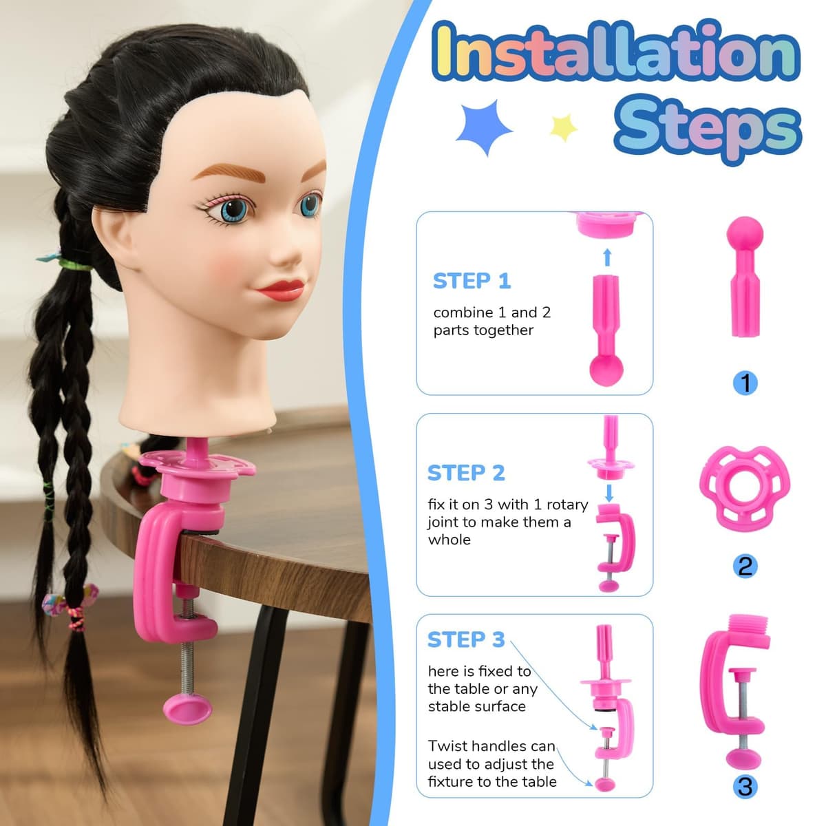 Neverland de 20 pulgadas Cabeza de peluquería 100% de fibra sintética Muñeca peluqueria Cabeza de entrenamiento Cabeza de Muñeca Cabeza peluqueria Cabeza de Maniqui con Soporte& DIY Hair Styling Tools — view 5