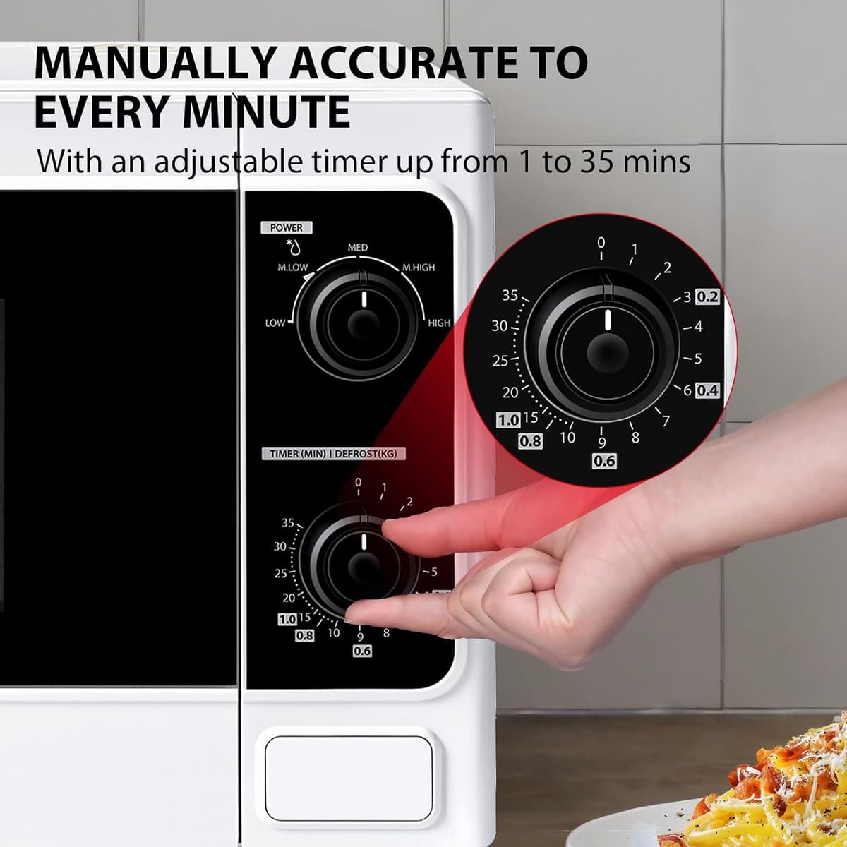 TOSHIBA 20 Liter 800W Manual Control Solo Small Microwave, Compact with 5 Power Levels, Automatic Defrost Function, Perfect for 9'' pizza, Clock and Timer, Easy Clean, White- MM-MM20P(WH) 20L Basic White — view 7