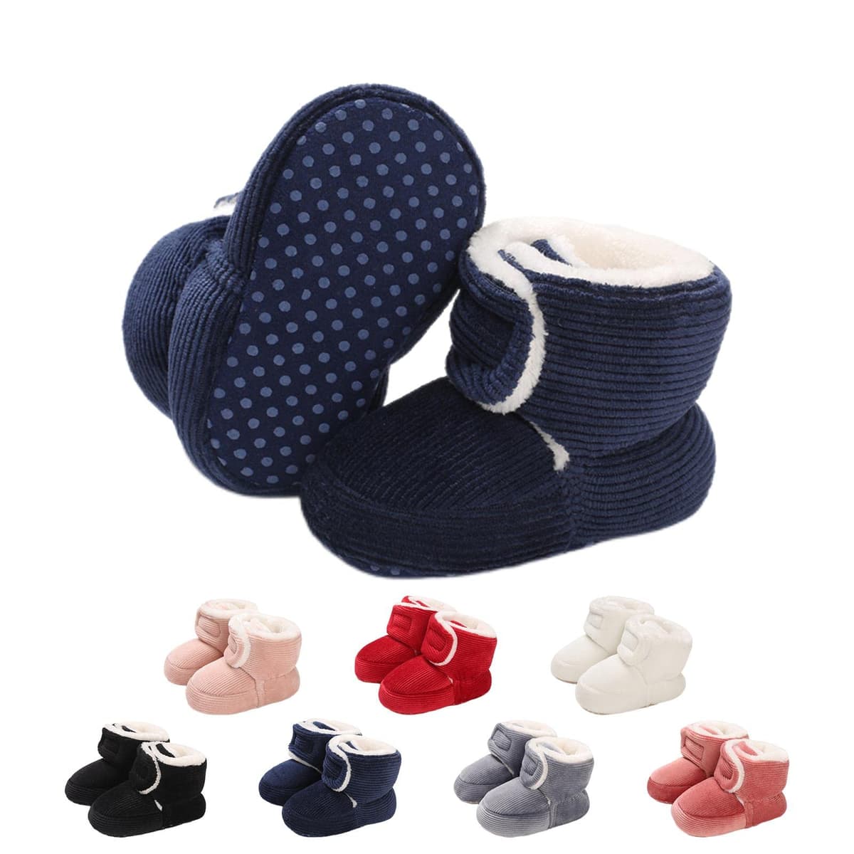 Baby Winter Warm Fleece Bootie, Newborn Non-Slip Soft Sole Winter Shoes Sock Shoes Cute Adjustable Crawling Shoes Prewalker Boots for Girls Boys Toddler 0-18 Months — view 12