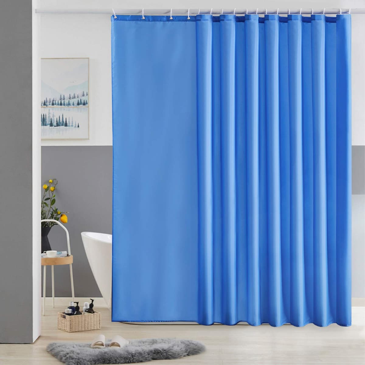Furlinic Navy Shower Curtain Anti Mould Resistant Waterproof Bathroom Curtains Washable Polyester Fabric 90x180cm with Weight Tape for Bath Wet Room 35x72 Inch. — view 195