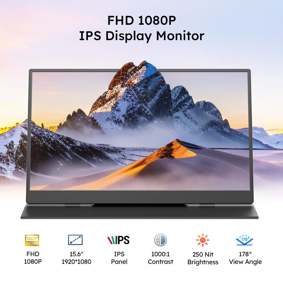 Dopesplay Portable Monitor, 15.6" 1080P FHD Second External Monitor with Carry Case, Travel Monitor with USB-C Mini HDMI Port, Compatible with Laptop/Mac/PC/Gaming Device — view 2