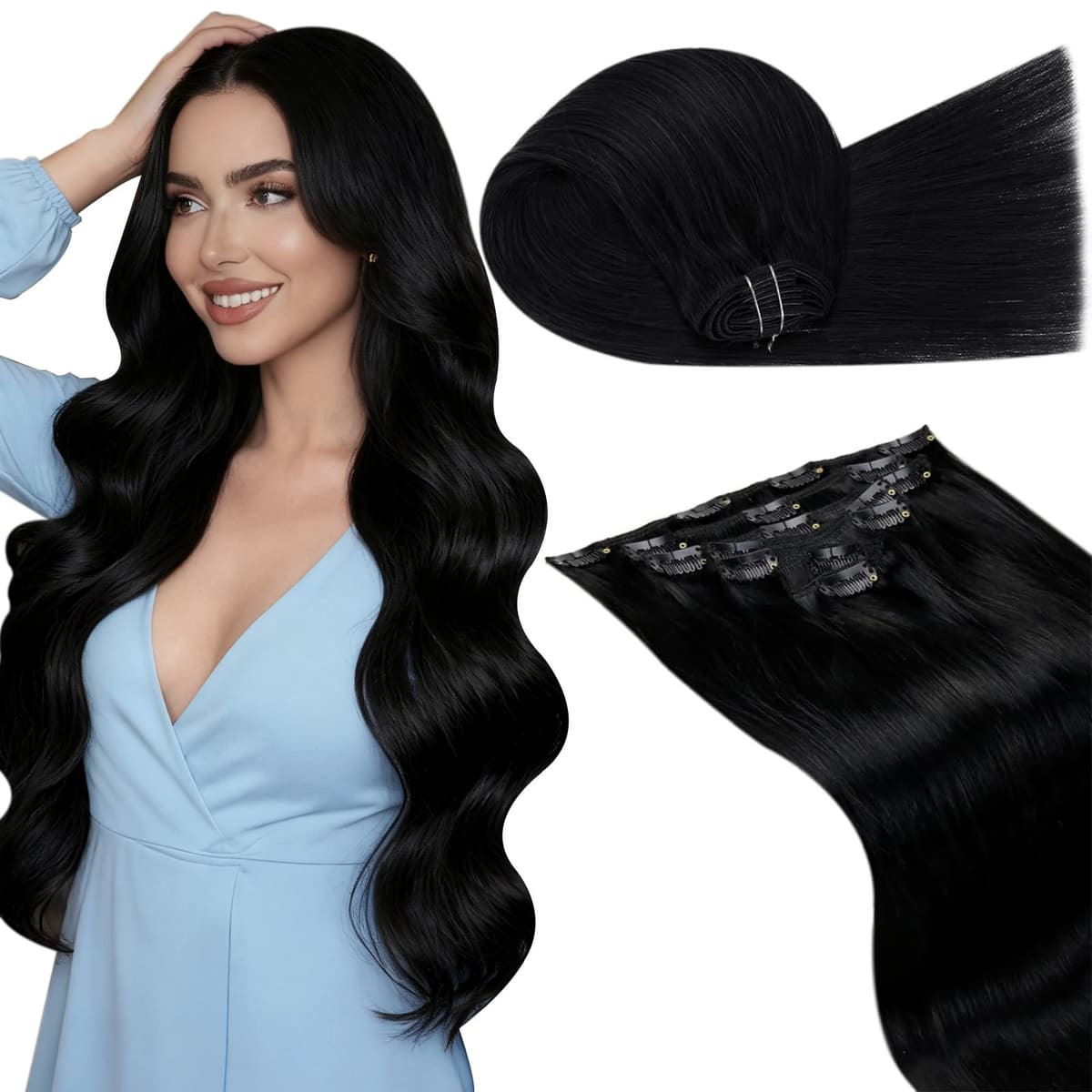 LaaVoo Hair Extensions Clip in Real Human Hair Brown Clip in Hair Extensions Dark Brown Remy Straight Hair Full Head Double Weft 80g 5pcs 14 Inch #4 — view 95