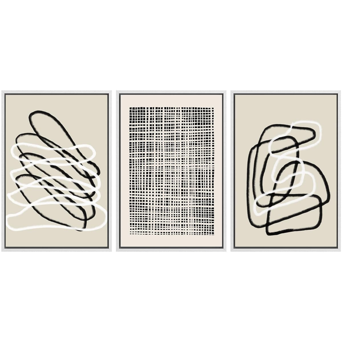 SIGNWIN Framed Canvas Print Wall Art Set Blue White Grunge Geometric Pattern Abstract Shapes Cozy Neutral Decorative Contemporary Minimal for Living Room, Bedroom, Office - 24"x36"x3 Natural — view 71