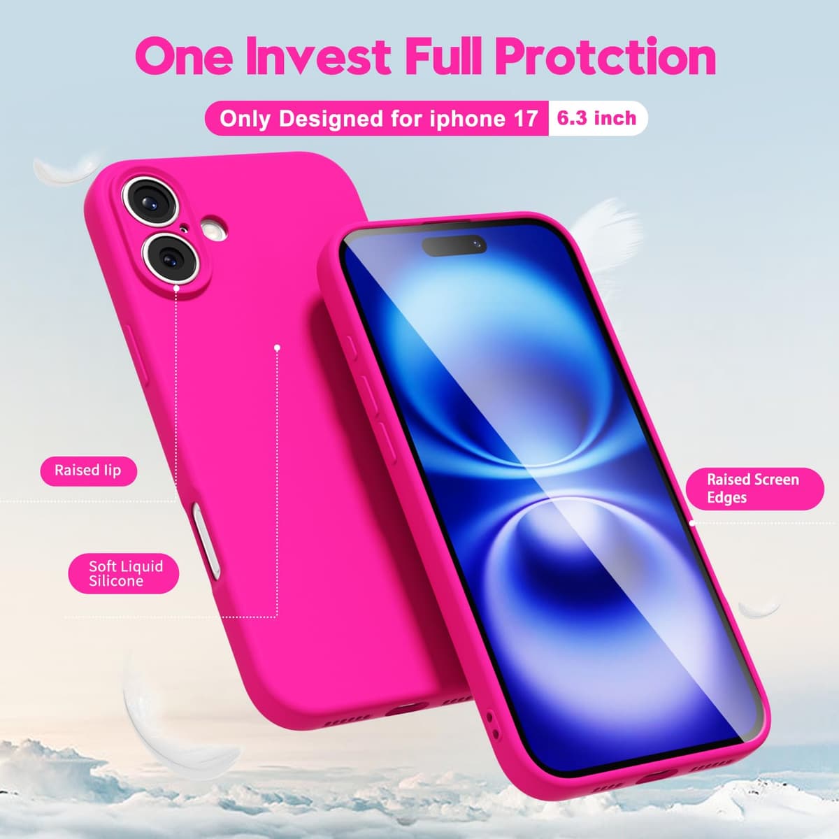 oakxco for iPhone 17 Pro Max Phone Case Liquid Silicone, Cute Thin Slim Grip Soft Rubber Gel for Women Men, Smooth Matte TPU Plain Solid Color Girly Simple Case with Camera Cover, Light Pink — view 1742