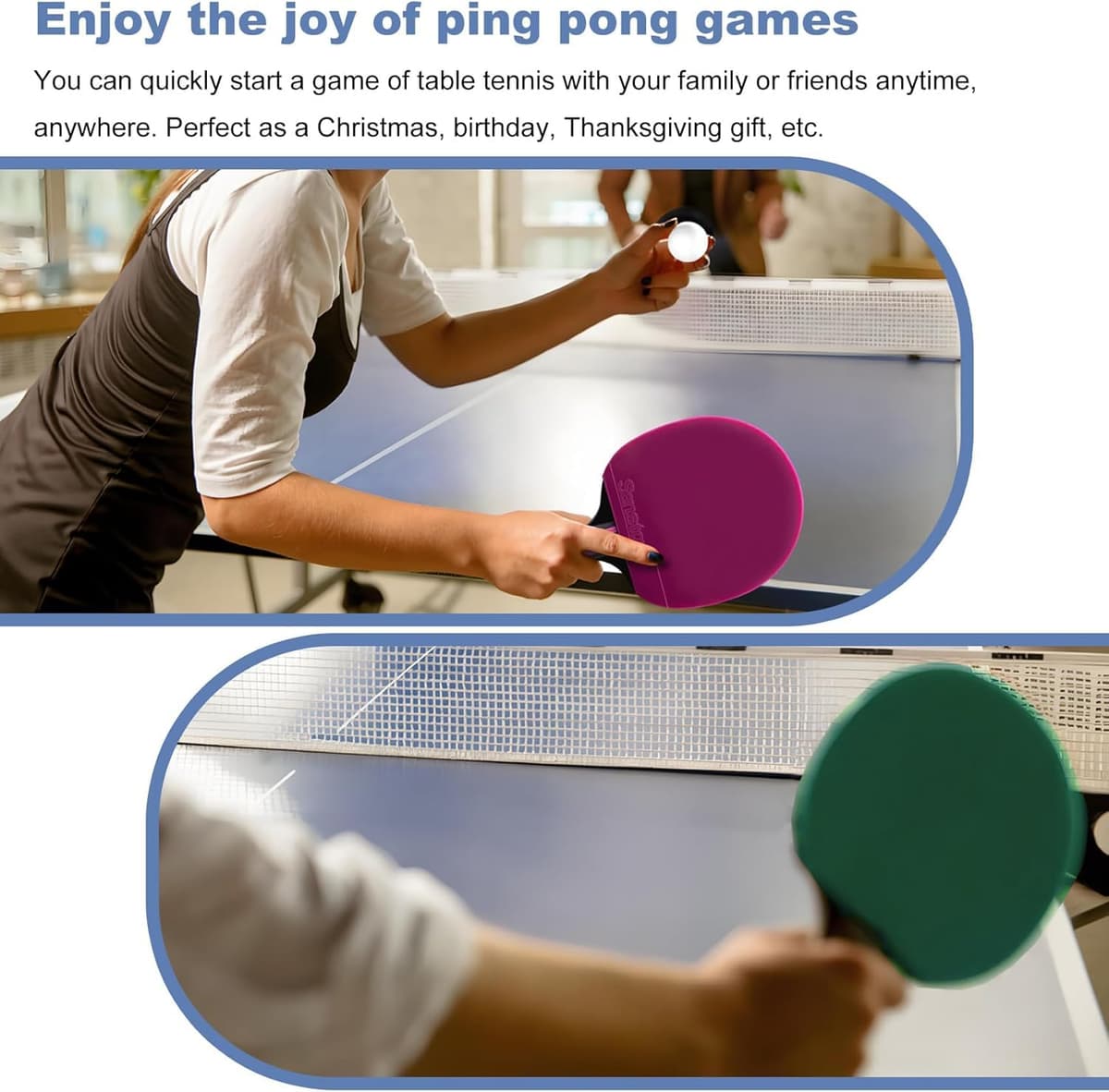 Senston Palas Ping Pong,Pelotas Ping Pong Set, 2 Raquetas de Tenis de Mesa + 3 Pelotas + 1 Bolsa,el Entrenamiento/Kit de Raqueta recreativa — view 8