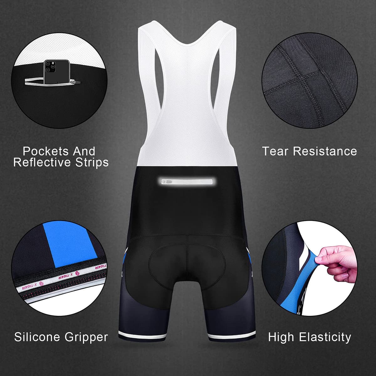 X-TIGER Hombres de Bicicleta con 5D Gel Acolchado MTB Ciclismo Maillots Tirantes Culotte Pantalones Cortos Culotes — view 5