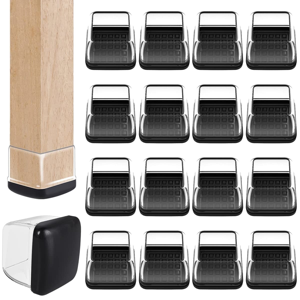 Ezprotekt Protectores de Suelo Transparentes para Patas de Silla 20-28mm, 16 Tapones de Silicona con Fieltro Envuelto, Fundas de Silicona Redondo — view 28