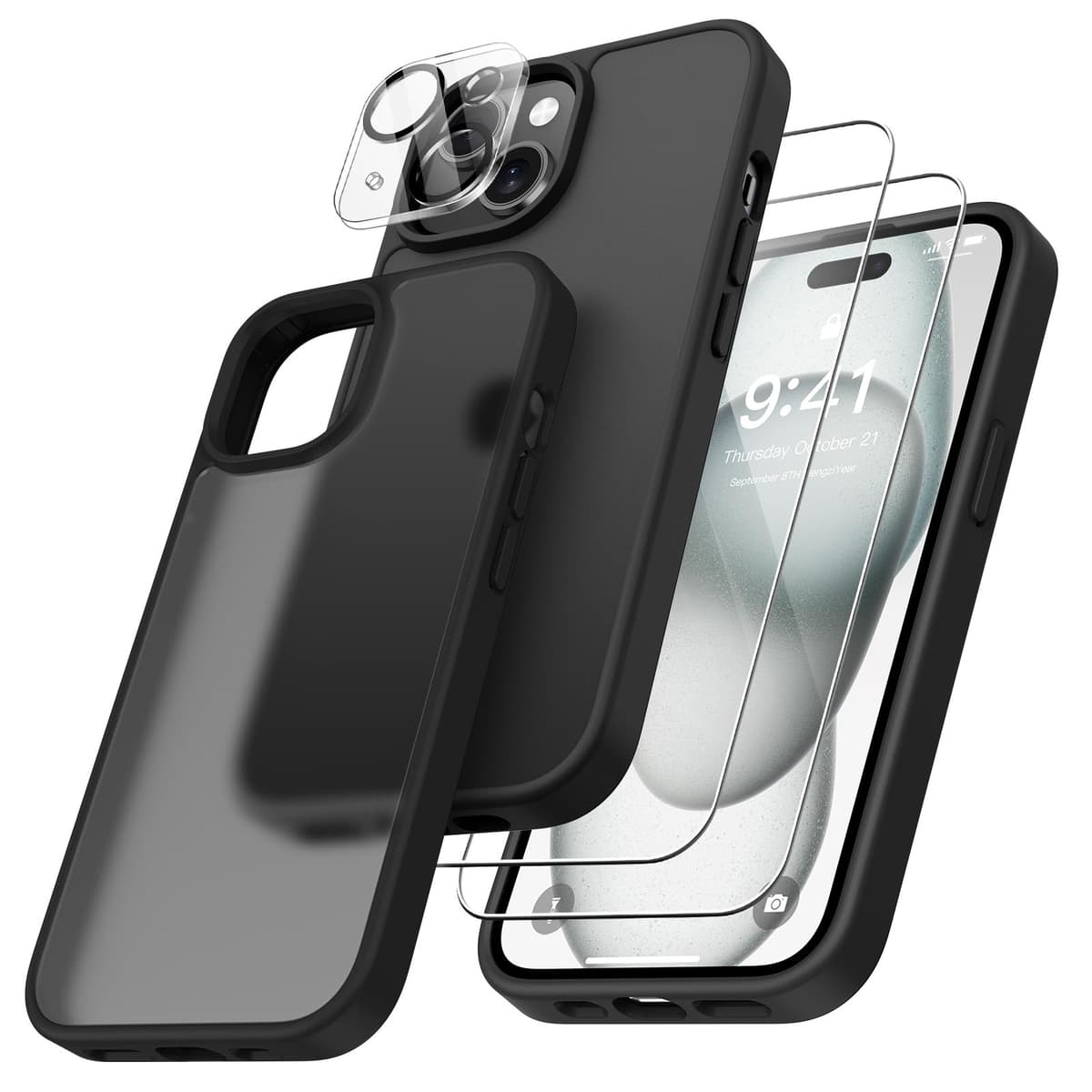 FLLAO 4 en 1 Funda para iPhone 15 con 2 Protector Pantalla y 1 Protector Lente Cámara, [Almohadilla de Aire integrada] Antigolpes Antiarañazos Carcasa 6,1 Pulgadas, Transparente — view 53