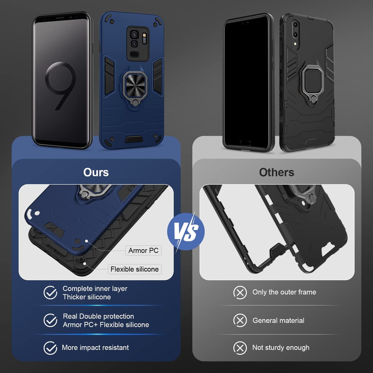 Funda para CMF Phone 2 Pro, Carcasa Antigolpes con Soporte anular metálico, Case Protectora de Grado Militar, Negro — view 94