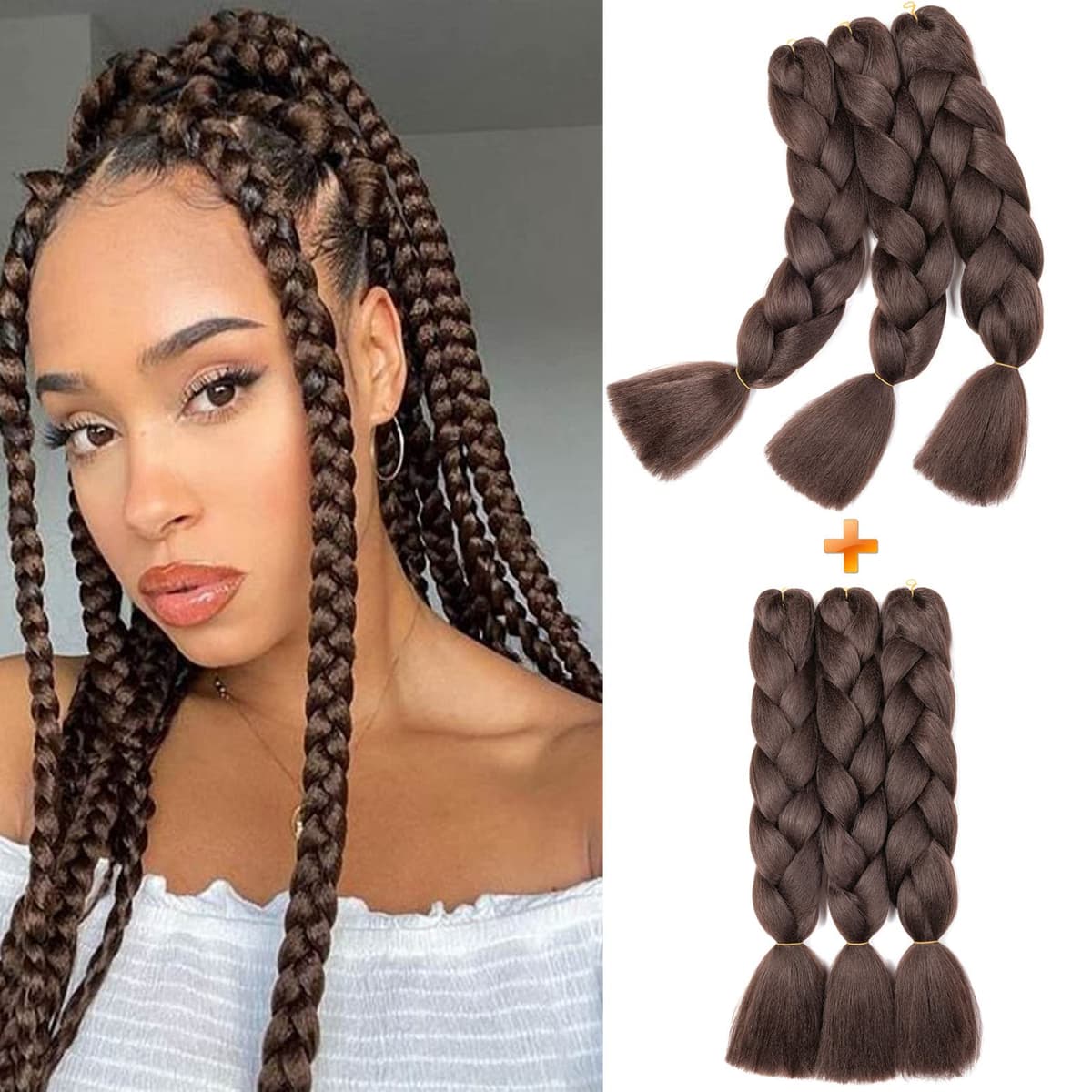 60cm Extensiones de Pelo Trenzas Africanas Castaño Oscuro Extensiones para Trenzas Africanas 1 pcs 100g Kanekalon Pelo para Trenzas Africanas Sintetico Extensiones de Trenzado Cabello Braiding — view 113