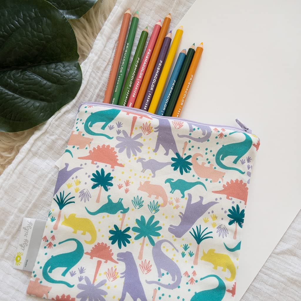 Itzy Ritzy Reusable Snack Bag – 7” x 7” BPA-Free Snack Bag is Food Safe, Washable and Ideal for Storing Snacks, Pacifiers, Electronics and Makeup in a Diaper Bag, Purse or Travel Bag, Purple Dinosaur — view 3