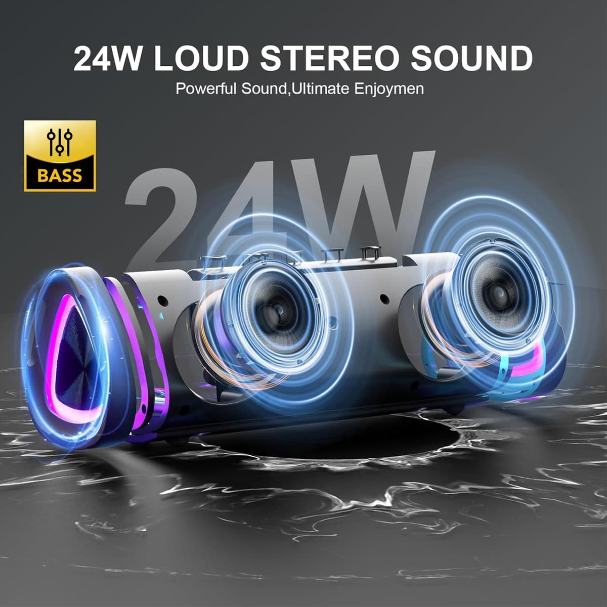aowoka Bluetooth Speaker, 2026 Portable Wireless Speakers With Led Light, Bluetooth 5.4, 15H Playtime, Enhanced Bass, IPX7 Waterproof, Outdoor Speaker for Travel, Sport, Party, Biking. — view 2