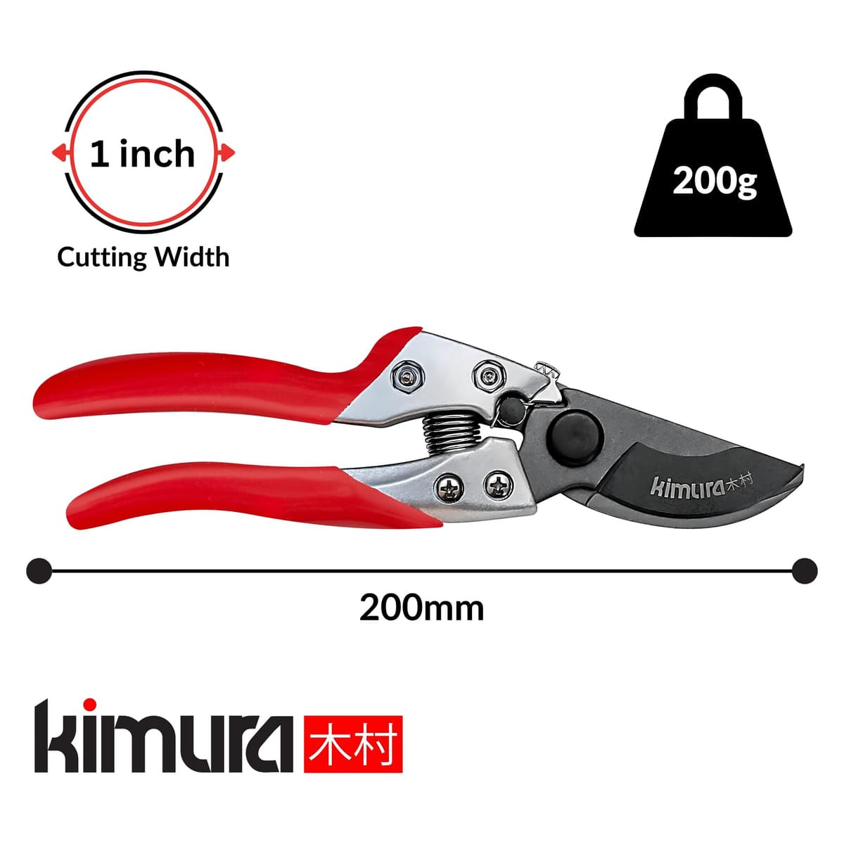 Kimura® 8" Pro Bypass Garden Secateurs, Heavy Duty Premium Japanese SK5 Steel Blades, Non-Slip PVC Coated Handles, Lightweight & Ergonomic, Japanese Bypass Pruning Shears — view 3