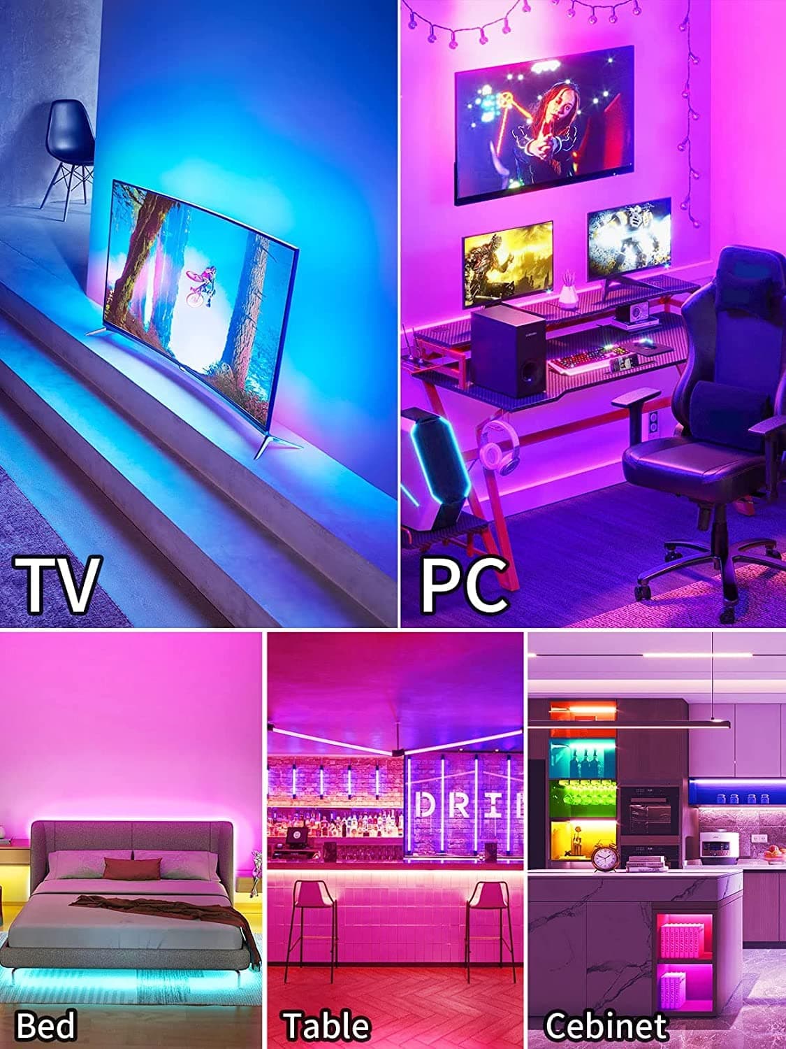 GIPOYENT TV Light Strip, 5M TV Backlight, for 45-75 Inch TV, Music Sync LED TV Light with Bluetooth Function - RGB Color Changing Light Strip for Home Theater (16.4ft) — view 6