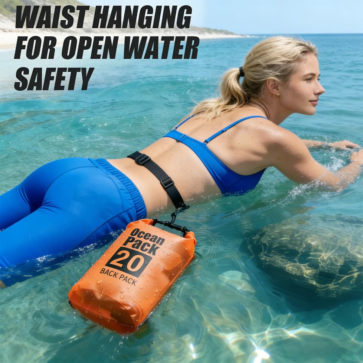 PQETBV Bolsa Estanca, 20L Bolsa Impermeable Mochila Estanca, Bolsa Seca con Correa de Hombro Ajustable para Barcos, Kayak, Pesca, Rafting, natación, Camping, Snowboard — view 4