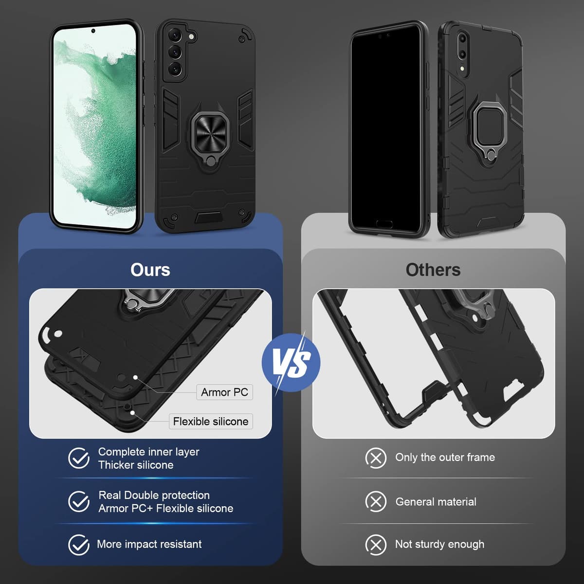 Funda para CMF Phone 2 Pro, Carcasa Antigolpes con Soporte anular metálico, Case Protectora de Grado Militar, Negro — view 278