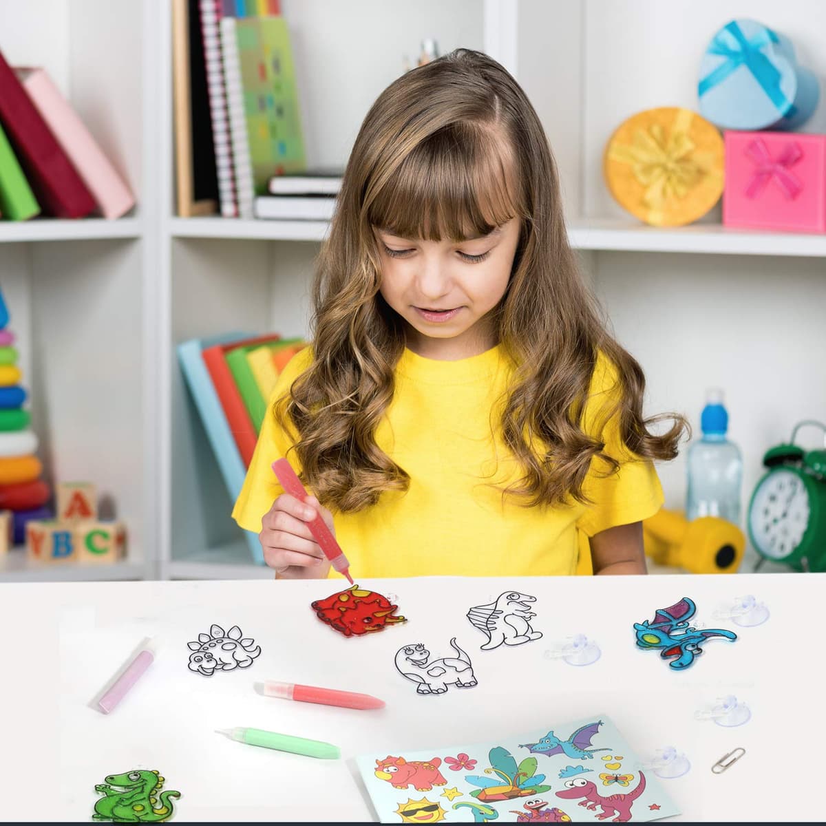 Koltose by Mash Dinosaur Suncatcher Kit, Includes 6 Dinosaur Sun Catchers, 6 Paints, 4 Templates and More, Double Kit - Window Art and Sticky Suncatcher Art — view 3