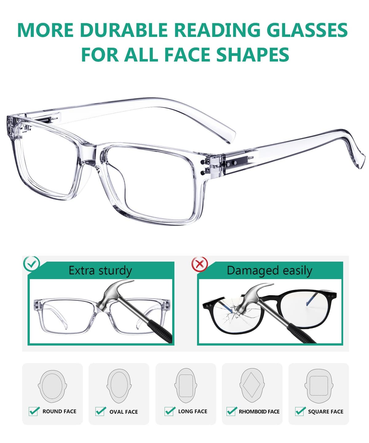 Eyekepper Pack de 5 Gafas de Lectura para Hombre y Mujer Retro Plástico Bisagras de Resorte, Transparente +2.50 — view 3