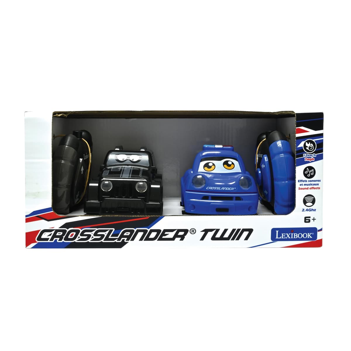 LEXIBOOK, Crosslander® Twin, Juego de 2 Coches radiocontrol (Coche de policía, Coche de ladrón), hasta 12 km/h, Efectos de luz y Sonido, 2 mandos a Distancia, Negro/Azul, RC12 — view 5