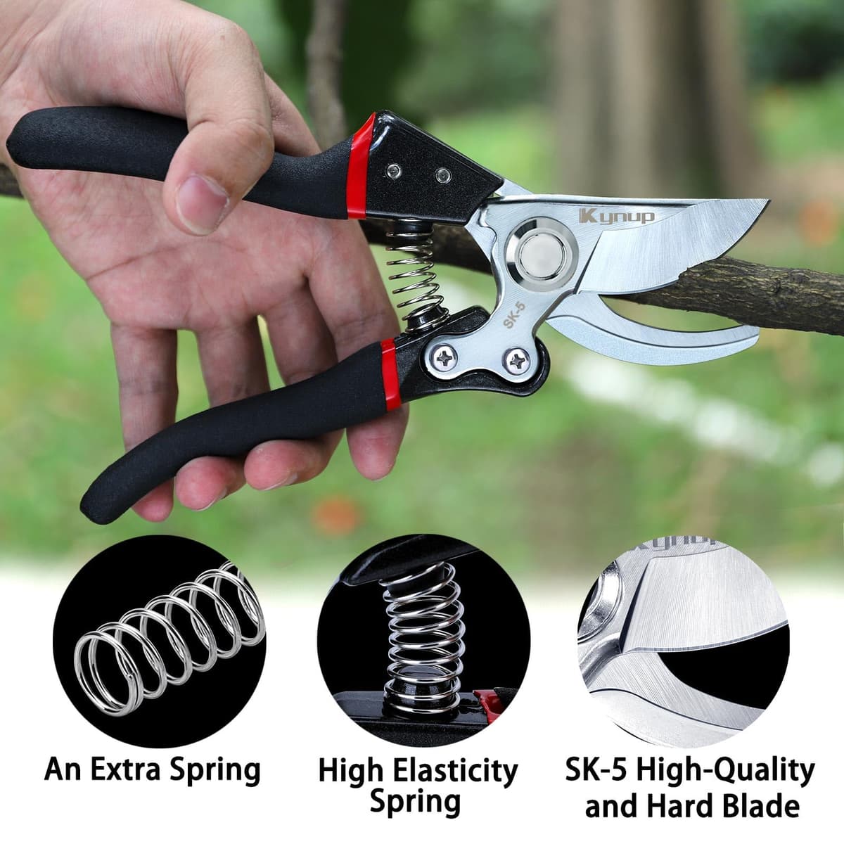 Kynup Garden Secateurs - SK-5 Steel Gardening Shears with Ergonomic Anti-Slip Handle, Gardening Pruning Scissors, Bypass Pruning Secateurs for Trimming & Hedge Shears Cutting - Garden Tools - Black — view 2