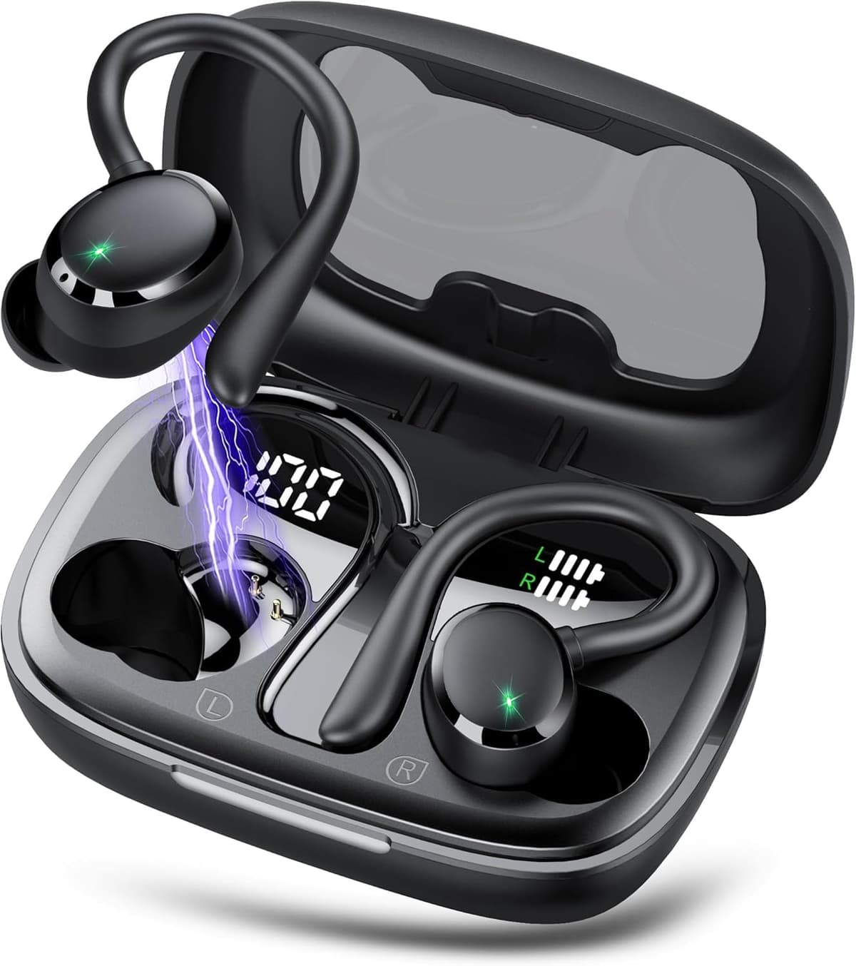 Auriculares Inalambricos, Auriculares Bluetooth 5.3 Deportivos con Gancho de la Oreja, 72H Cascos Inalambricos Bluetooth con Cancelacion Ruido ENC, Pantalla LED, Ajuste Cómodo,IPX7 Impermeable Cascos — view 8
