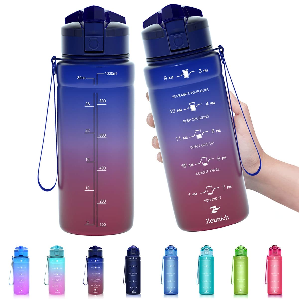 ZOUNICH Botella Agua Deporte, Botella Agua Niños sin BPA Reutilizable Plástico Tritan - 500 ml / 700 ml / 1 l, Cantimploras para Te con Filtro, para Infantil, Gimnasio, Bicicleta — view 16
