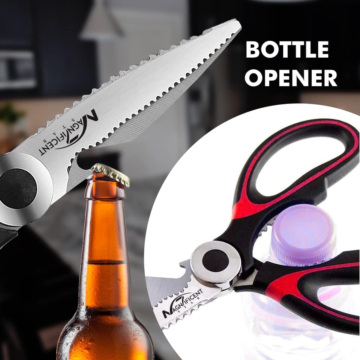 Magnificent Kitchen Scissor, Heavy Duty Scissors for Kitchen Use with Safety Cover & Soft Grip & Multi-Functional Utility Scissors, Shears for Meat Poultry Herbs Cutting, Bottle Jar Opener — view 2