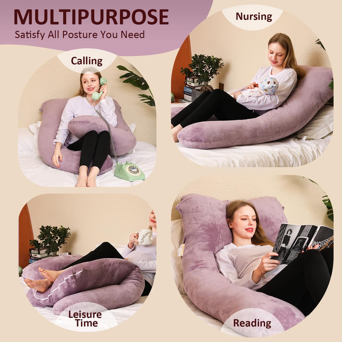 Chilling Home Pregnancy Pillows for Sleeping, U Shaped Maternity Pillow Cuddle Pillow, 55 inch Full Body Pillow Long Pillows for Sleeping, Maternity Body Pillows for adults with Cover Velvet — view 3