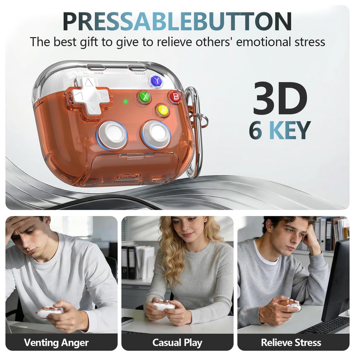 RFUNGUANGO - Funda para AirPods Pro 3 con Cierre y Kit de Limpieza, Transparente, rígida, para Videojuegos, con Soporte para teléfono Integrado, antigolpes （Naranja） — view 3