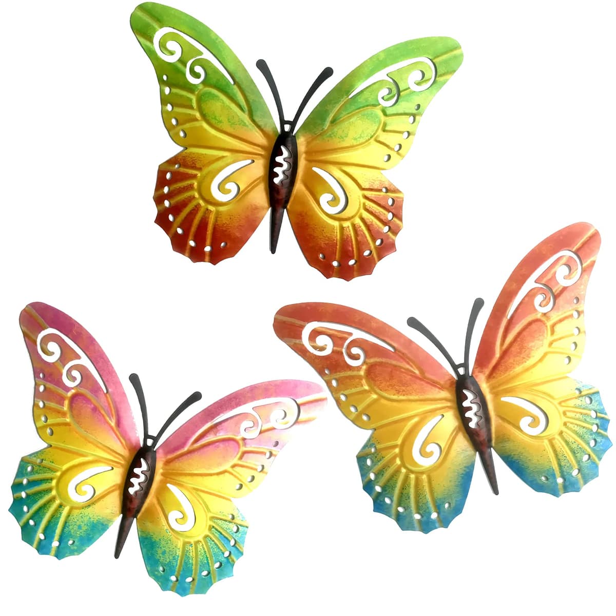 SUNNEKO Large Metal Butterfly Garden Ornaments Outdoor, Metal Wall Art Big Butterfly Decorations for Outside Garden Shed Fences Yard Decorations Wall Hanging (3 PCS) — view 11
