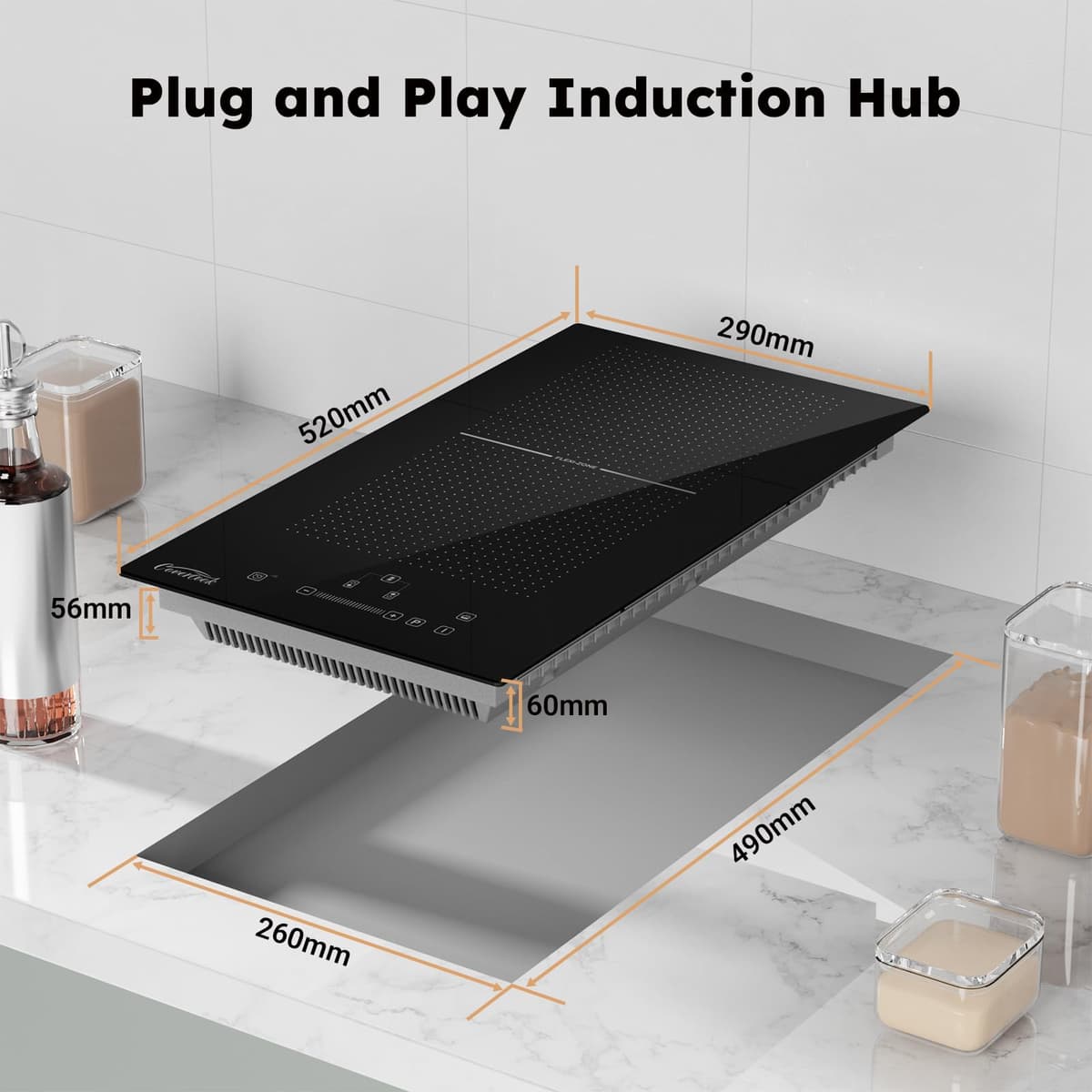 COVERCOOK 2-Zone Induction Hob with Plug,2800W Induction Cooktop with Touch Control,30cm Electric Hob with Flex Zone,9 Power Levels,Boost,Child Lock,Timer Function — view 3