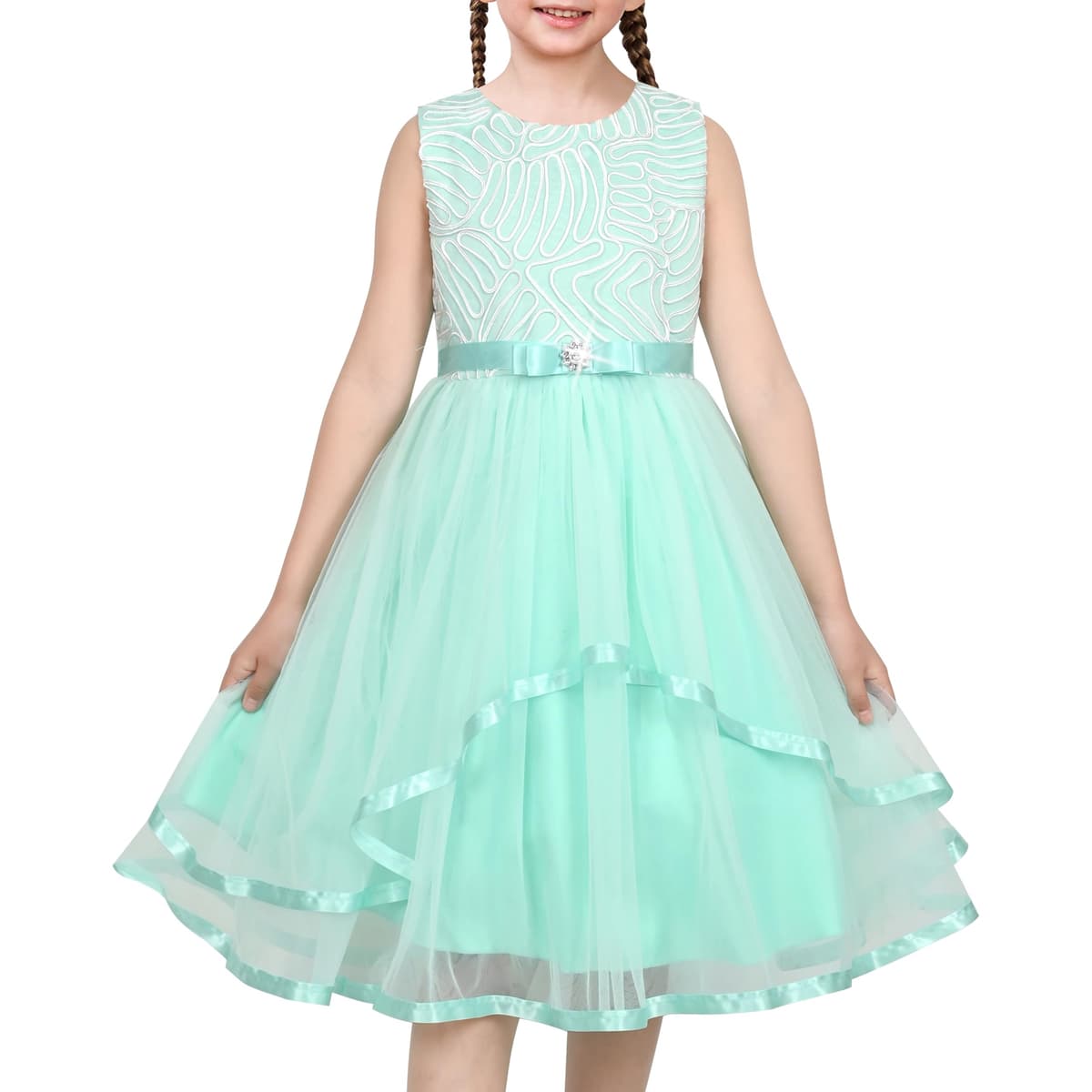 Sunny Fashion Flower Girls Dress Blue Belted Wedding Party Bridesmaid Size 4-12 — view 15